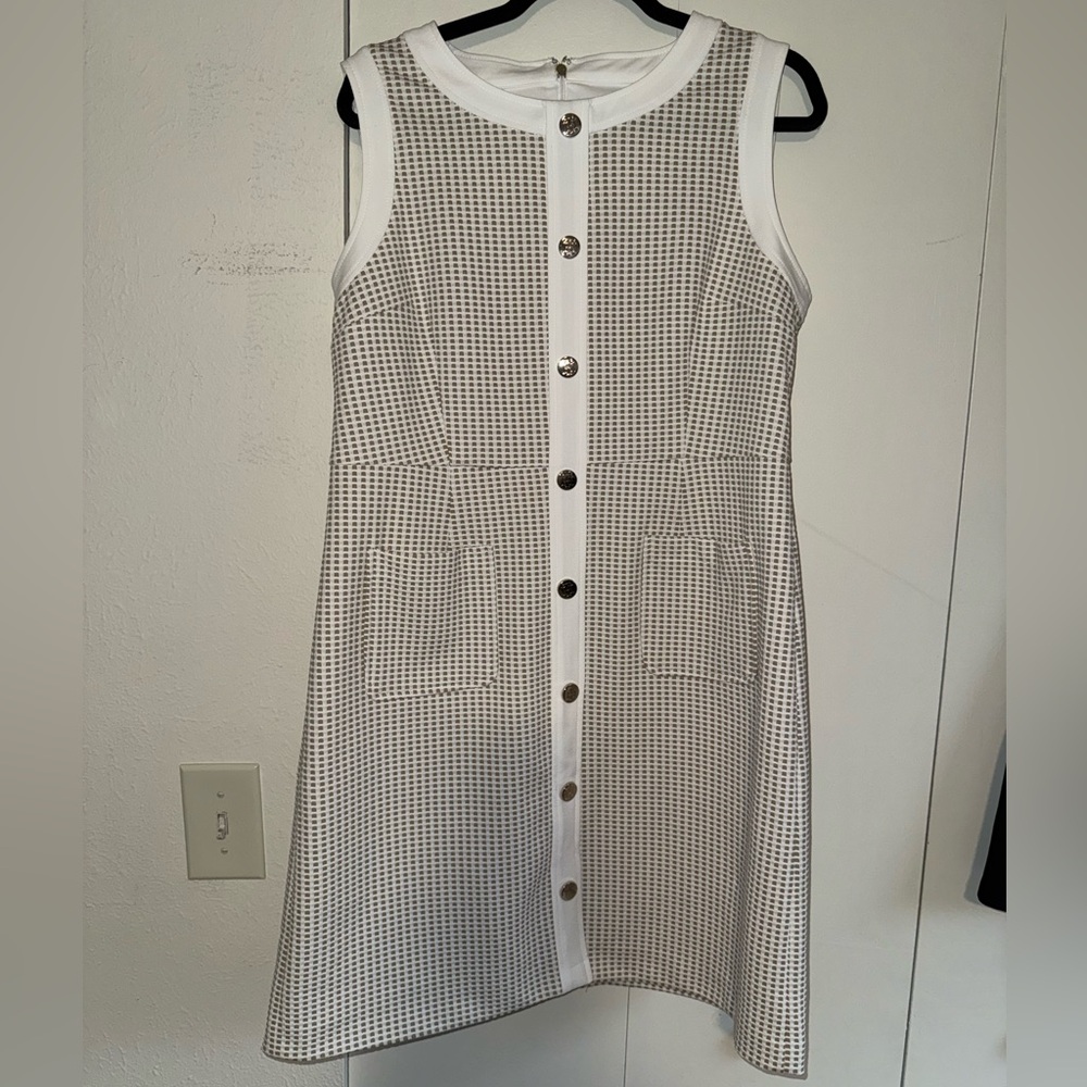 Tommy Hilfiger White and Black Button-Down Midi Dress